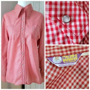 1970's RED CHECKERED WESTERN STYLE BUTTON DOWN TOP